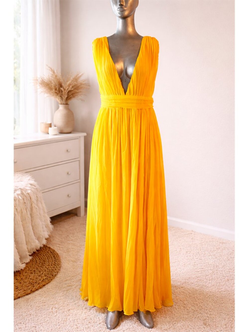 LOVE x DESIGN Yellow Maxi Dress Plunging Pleated XL Nordstrom NWT